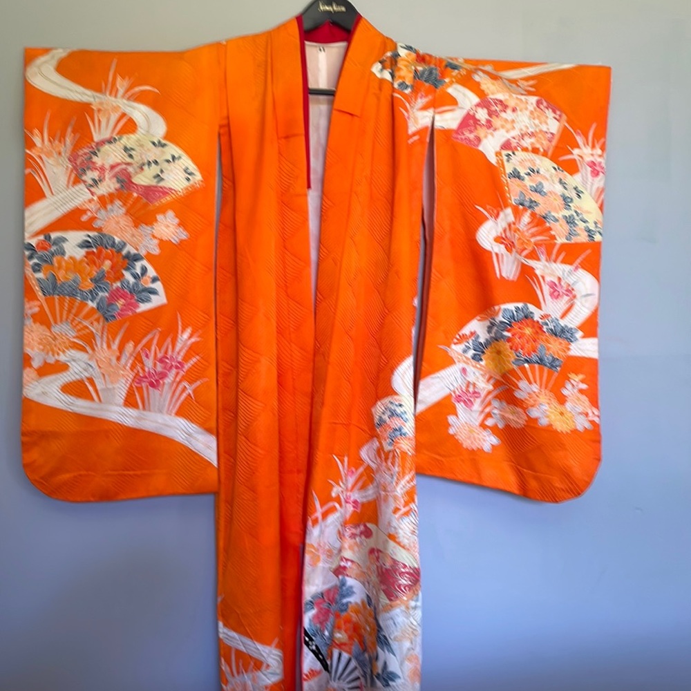 Real Japanese Vintage Kimono. Orange